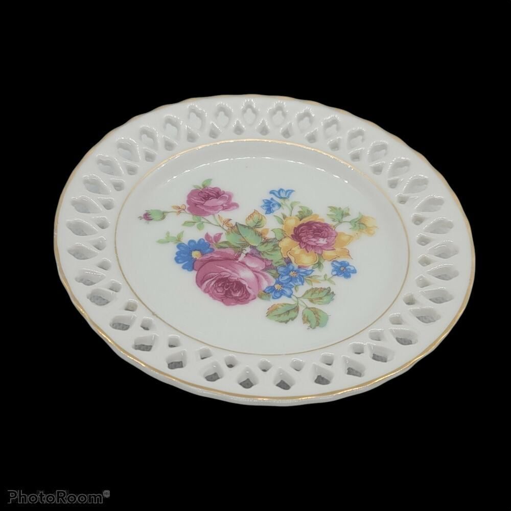 Vintage Murray Kreiss Hand Painted Ring Dish Trinket Dish Flowers‎ 5"
